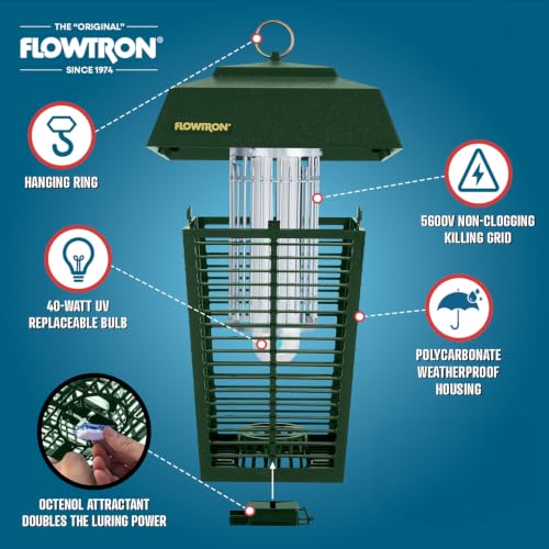 Flowtron Electric Bug Zapper, 1 Acre Outdoor, 40W UV, 5600V Zap, Green - color: Bush Green