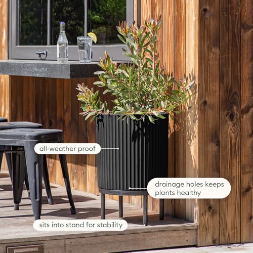 Veradek Demi Series Raised Planter - Round Planter with Stand - color: Black/Black, size: 16 inch - 2 Pack