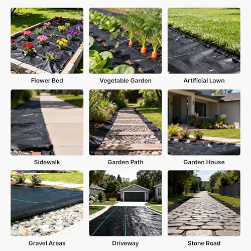 VEVOR 6x250FT 5oz Weed Barrier Fabric Heavy Duty, Landscape Fabric, Weed Blocker Fabric, Garden Weed Mat Lawn Fabric, Weed Control Fabric, Driveway Fabric, Ground Cover, Woven Landscape Cloth, Black - size: 6FT*250FT-5oz