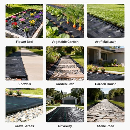 VEVOR 6x250FT 5oz Weed Barrier Fabric Heavy Duty, Landscape Fabric, Weed Blocker Fabric, Garden Weed Mat Lawn Fabric, Weed Control Fabric, Driveway Fabric, Ground Cover, Woven Landscape Cloth, Black - size: 6FT*250FT-5oz