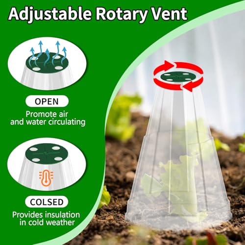 Garden Cloches for Plants, 20 Pack Garden Cloche with Rotary Vent, Reusable Bell Plant Covers with 40Pcs Ground Stakes, Plant Cloche Protectors from Animals Snails Birds Chickens, 7.9" H X 6.7" D