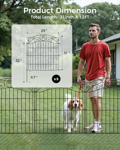 5 Panels No Dig Decorative Outdoor Garden Fence, 32 in(H) X 11.8 ft(L) Animal Barrier Fencing, Rustproof Portable Fence, Temporary Dog Fence Outdoor for Yard, Outside, Backyard, Patio - size: 32 in(H) X 11.8 ft(L)