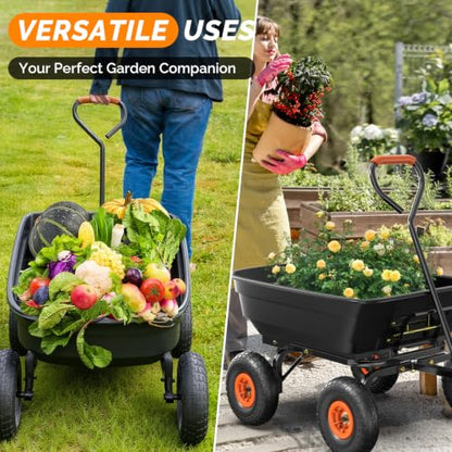 VINGLI Dump Cart Wagon, 440LBS Quick-Release Dump Wheelbarrow, All-Terrain 10" Tires Garden Wagon for Yard, Lawn and Outdoor Use (Black) - color: Black