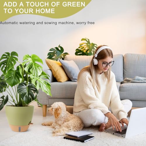 Self Watering Pots for Indoor Plants 12/10/9/8 Inch Plastic with Reservoir - color: Green