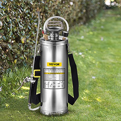 Happybuy 3 Gallon Stainless Steel Sprayer, 20" Wand & 3FT Reinforced Hose, Hand Pump Sprayer with Pressure Gauge, Safety Valve & Adjustable Nozzle, Weed Sprayers for Lawn, Gardening & Sanitizing - size: 3 Gallon