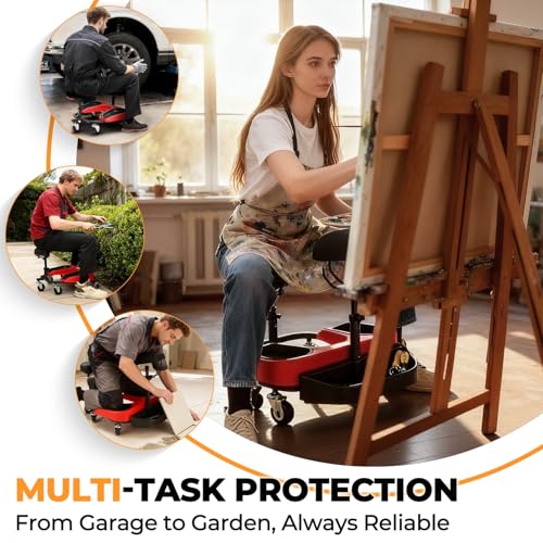Auto Dynasty Kneeling/Sitting Creeper w/Seat & Chest Support, 300Lb Rolling