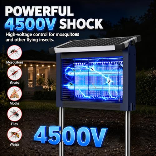 2‑in‑1 Solar Bug Zapper Outdoor, Electric Mosquito Killer Insect Trap - color: Blue
