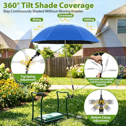 Garden Kneeler Umbrella, 42” Large Clip on Umbrella with Metal Clamp,UPF50+ Sun Protection,360°Swivel,Folding Garden Umbrellas for Garden Bench Kneeler Seat,Outdoor Gardening Shade - color: Blue