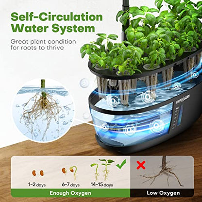 Ahopegarden Hydroponics Growing System: 12 Pods Indoor Herb Garden with LED - color: Matte Black