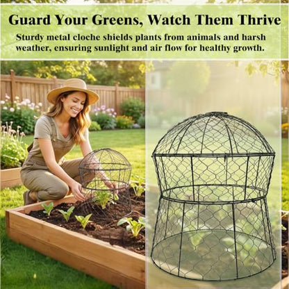 Garden Cloches for Plants 2 Pack Metal Plant Protectors from Animals Chicken Wire Cloche Updated Plant Cages for Outdoor Plants Vegetables Seedlings 13" D x 14" H - style: 2 Pack