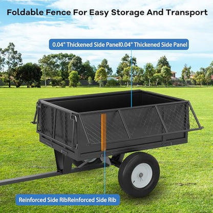 GarveeLife Heavy Duty 750 lbs Steel Garden Dump Cart for ATV/UTV – 17 Cu Ft Utility Trailer – Removable Sides, Pneumatic Tires, Quick-Dump – Yard Cart for Lawn Tractor, Mower, Farm & Landscaping - color: 750ibs - Black