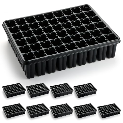RooTrimmer 54 Cell Seed Starter Trays, 2.8" Deep Plug Flat Tray,10 Pieces Big Holes Germination Tray, Thick Durable Seedling Plastic Nursery Reusable Trays (11.14inch ×14.6 inch, 10-Pack) - size: 54 Cells Plug Tray-10P