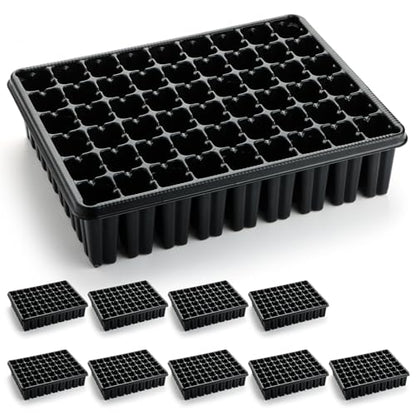 RooTrimmer 54 Cell Seed Starter Trays, 2.8" Deep Plug Flat Tray,10 Pieces Big Holes Germination Tray, Thick Durable Seedling Plastic Nursery Reusable Trays (11.14inch ×14.6 inch, 10-Pack) - size: 54 Cells Plug Tray-10P