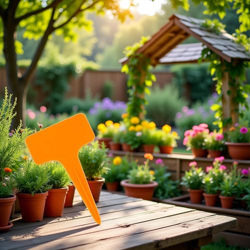 50Pcs Orange Plant Tags Plastic T-Type Nursery Garden Labels Markers Plant Stakes Garden Decoration, Pots, Plant Labels, Planters and Container Accessories,Gardening Tool