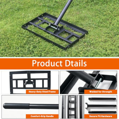 Lawn Leveling Rake, Heavy Duty Adjustable Handle Lawn Leveler Tool - size: 15.7*10inch,5.3FT