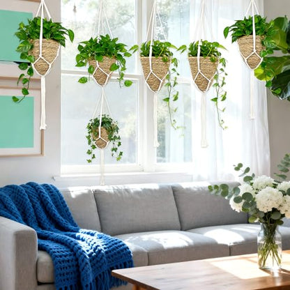 RAINFLOW Macrame Plant Hangers 5 PCS, Hanging Plant Holder Set