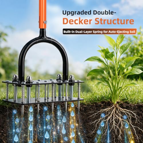 GAINO Lawn Aerator Tool, 15-Spike Aerator, Self-Cleaning, Black & Orange