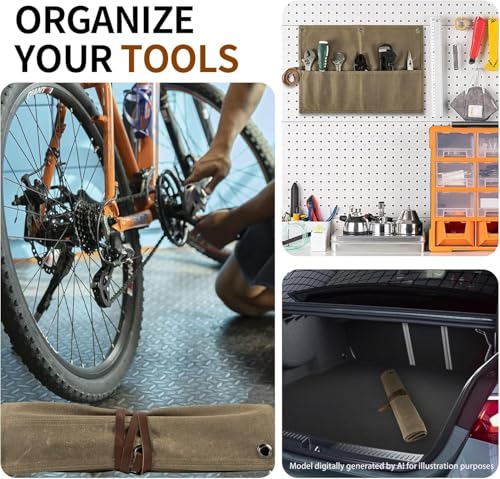 Chisel Roll,Small Tool Roll Pouch,Tool Roll Bag Organizer, Heavy Duty Waxed Canvas Tool Bag, Multi-Purpose Roll-Up Storage Bag for Hand Tools Holder with 6 Pockets Wrench Roll Up Pouch - color: Brown