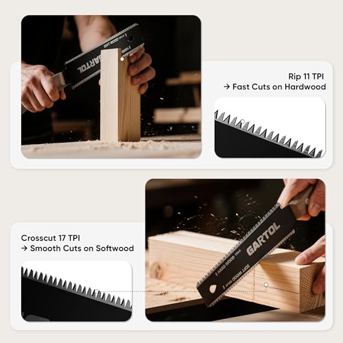 GARTOL Hand Saw for Wood Cutting, 2-Piece Japanese Pull Saw with 6-Inch Flush Cut & Double-Edged SK5 Flexible Blade & Wooden Handle, Precision Woodworking Tools for DIY, Crafting, Carpentry, Trim Work
