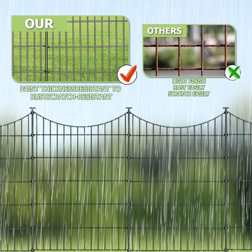 10 Panel No Dig Metal Garden Fence 40"H x 23.6'L Dog Fence Outdoor for Yard - size: 10pc 23.6 ft(L) X 40 in(H)-Concave