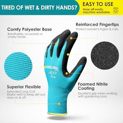 Breathable Nitrile Gardening Gloves 2 Pairs for Women, Anti-Slip Stretchy for Weeding Planting Chores DIY, Blue S/M/L - size: Large (Pack of 2)