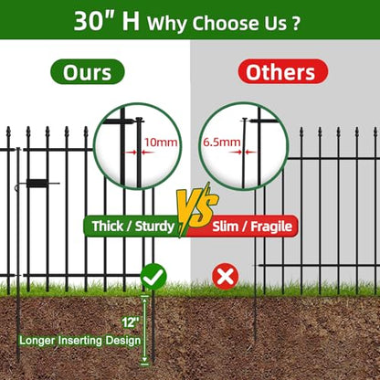 Decorative Metal Garden Fence with Gate 30" x 10', Outdoor Fence Border - size: 30″H x 10ft (1Gate+4Panels)
