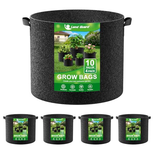 Land Guard 4-Pack Fabric Grow Bags 10 Gallon, Thickened Nonwoven Garden Pots, Growing Bags with Handles, Black - size: 10 Gallon