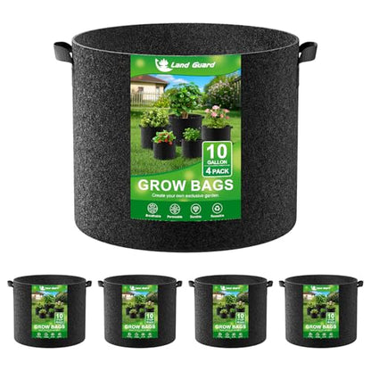 Land Guard 4-Pack Fabric Grow Bags 10 Gallon, Thickened Nonwoven Garden Pots, Growing Bags with Handles, Black - size: 10 Gallon