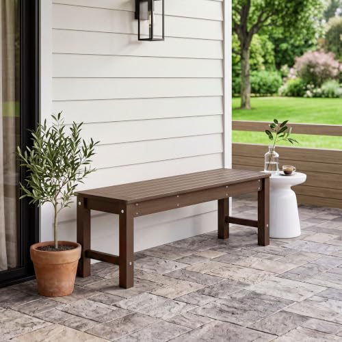 Psilvam HDPE Outdoor Bench, 2-Person Backless Garden Bench, Brown - color: Brown(hdpe), size: 1 pack