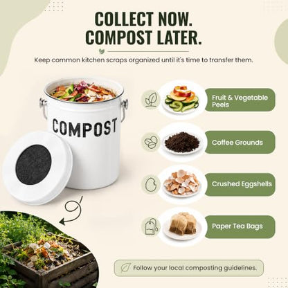 Epica Kitchen Compost Bin for Kitchen Countertops, 1.3 Galllon - White - color: White