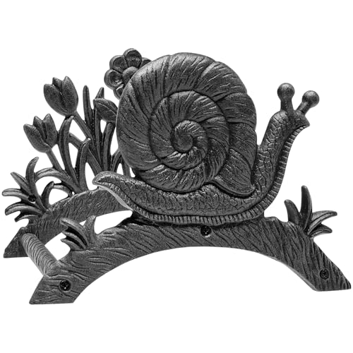 Cast Iron Garden Hose Holder Wall Mount, Rustic Heavy Duty Water Hose Hanger Storage Rack, Decorative Vintage Hose Reel Organizer for Outside Garden Yard Patio, Snail and Floral Design
