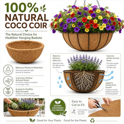 Y&M 4Pack 12 Inch Hanging Basket Liners, Replacement Coconut Fiber Basket Liners, Coco Coir Plant Liners for 12inch Flower Planters and Outdoor Garden Plants - color: 4pcs 12in Round