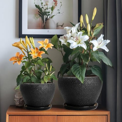 10+8+6 Inch Ceramic Planter, Ceramic Plant Pots, Relief Black - color: Relief Black