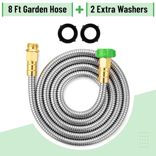 UNCO- Stainless Steel Metal Hose, 8 Feet, No Kink, Garden Hose Metal - color: Silver, size: 8 ft
