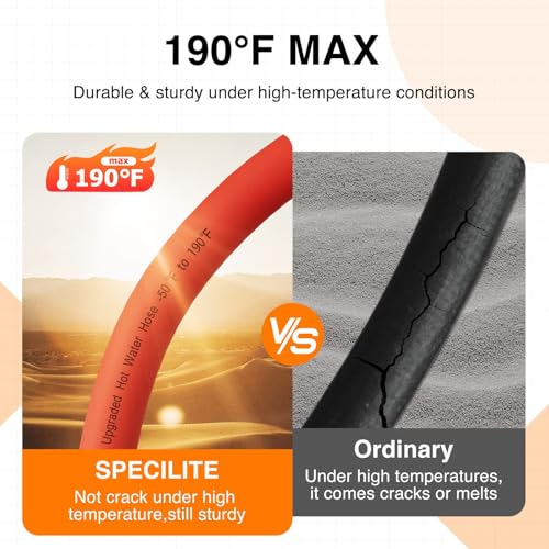 SPECILITE 3/4" x 25FT Hot/Cold Rubber Garden Water Hose, -50℉-190℉, Red - color: 3/4"ID Red, size: 25ft