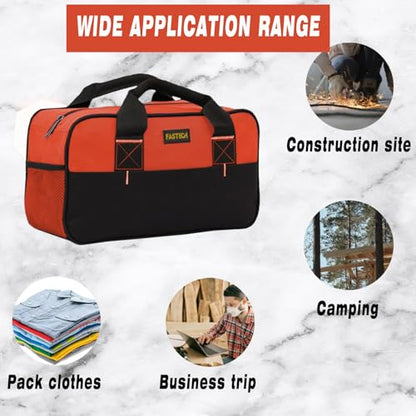 FASTECH 14 Inch Small Tool Tote Bag, Wide Mouth Zipper Bag, Waterproof Tool Organizer Bag, Multi-Pockets Wide Mouth Tool Tote For Man/Woman (Orange) - size: Orange