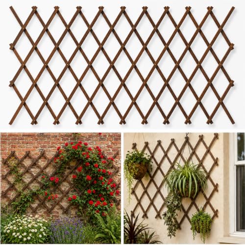 Expandable Trellis, 38"x89" Wooden Lattice for Climbing Plants Outdoor 1PCS - color: Brown-1PC, size: 38" x 89"