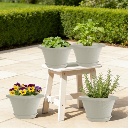 Quarut 12 Inch Pots for Plants,4 Pack Large Flower Pots with Saucer - color: Diamond Pattern-beige, size: 12 inch-4 Pack