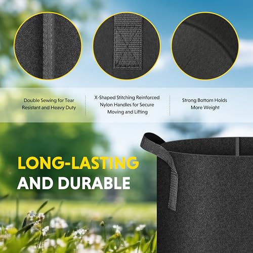 iPower Plant Grow Bag 10 Gallon 6-Pack Heavy Duty Fabric Pots, 300g Thick Nonwoven Fabric Containers Aeration with Nylon Handles, for Planting Vegetables, Fruits, Flowers, Black 2024 Version - color: Black, size: 10 Gallon