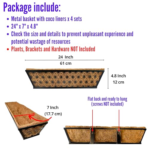LaLaGreen Modern Black Wall Planter (24 in, 4 Pack) Window Flower Box - size: 24" (61cm) x 4 pack