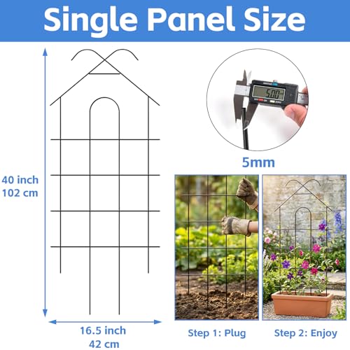 ARIFARO 4 Pack 40" Metal Garden Trellis for Climbing Plants Outdoor - size: 40 inch