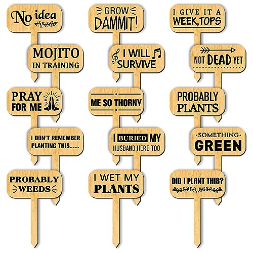 arricraft 15 Pcs Funny Plant Markers, Wooden Garden Stakes T-Type Garden Labels Funny Talking Plant Funny Garden Signs Plant Markers for Indoor and Outdoor Potted Seed Herbs Unique Funny Gifts - color: Funny Plant Labels-a