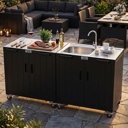Feasto Modular Outdoor Kitchen Island with Stainless Steel Sink and Faucet - size: Outdoor Kitchen Sink Station