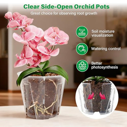 Bluepro 5 Inch Side-Open Orchid Pots 12 Pack, Plastic Nursery Planters with Detachable Side Walls for Easy Repotting, Breathable Slotted Flower Pots with Drainage for Root Health - size: 5 Inch-12Pcs