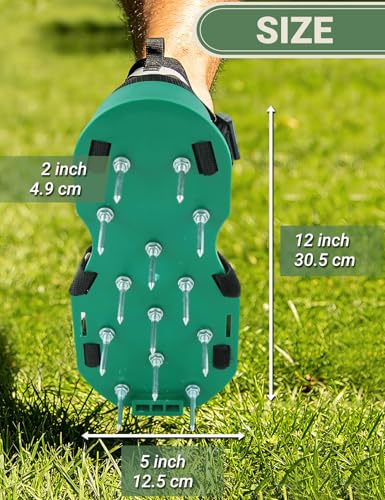Lawn Aerator Shoes, Soil Aerator Grass Tool with Dual Hook & Loop Straps - color: Green