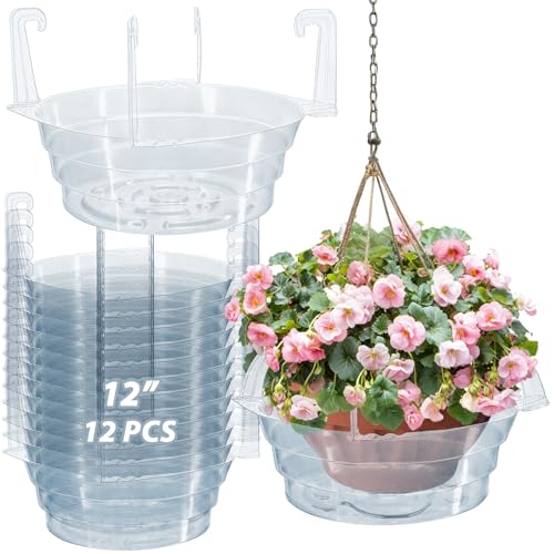 12" 12-Pack Clear Hanging Plant Basket Drip Pans Water Catcher Tray - size: 12 Inch