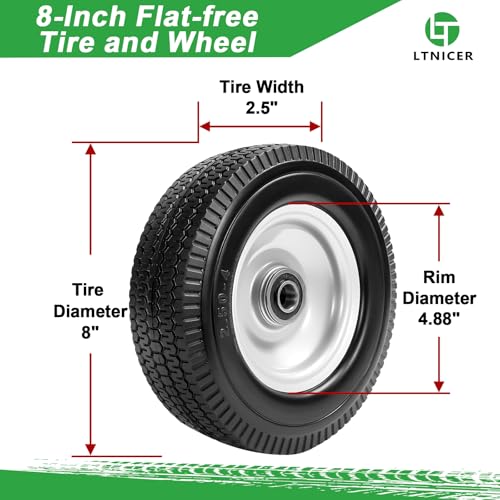 8-Inch Solid Tire Replacement - 2.50-4"Flat Free Tire and Wheel Heavy-Duty for Gorilla Carts, Yard Tractors, Wagons - Replacement Tires with 5/8" Bearings & 2.25" Offset Hub(2 Pack) - size: 8 Inch