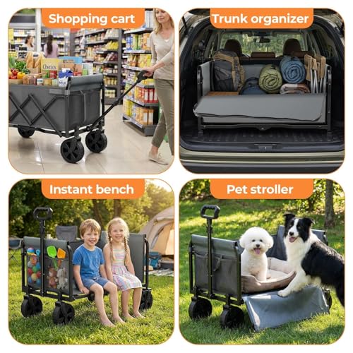 Portable Collapsible Wagon, Foldable Cart with Removable Side - size: 120L