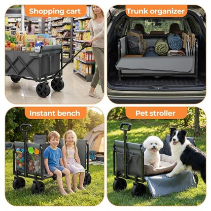 Portable Collapsible Wagon, Foldable Cart with Removable Side - size: 120L