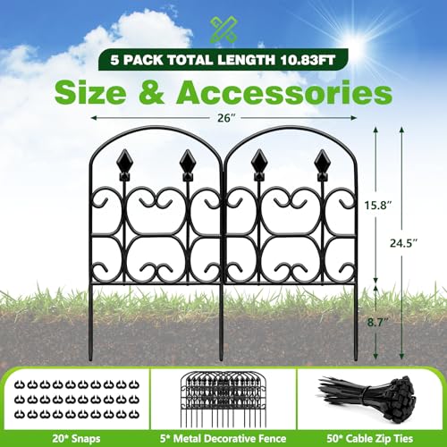 24.5in(H) x 10.8ft(L) Decorative Garden Fence Animal Barrier, 5 Pack Heavy Duty Metal No Dig Fence, Arched Flower Bed Edging Ornamental Wire Border Fencing Panel for Dog Yard Patio Outdoor Decor - size: 10.8ft(L) x 24.5in(H),5 Pack